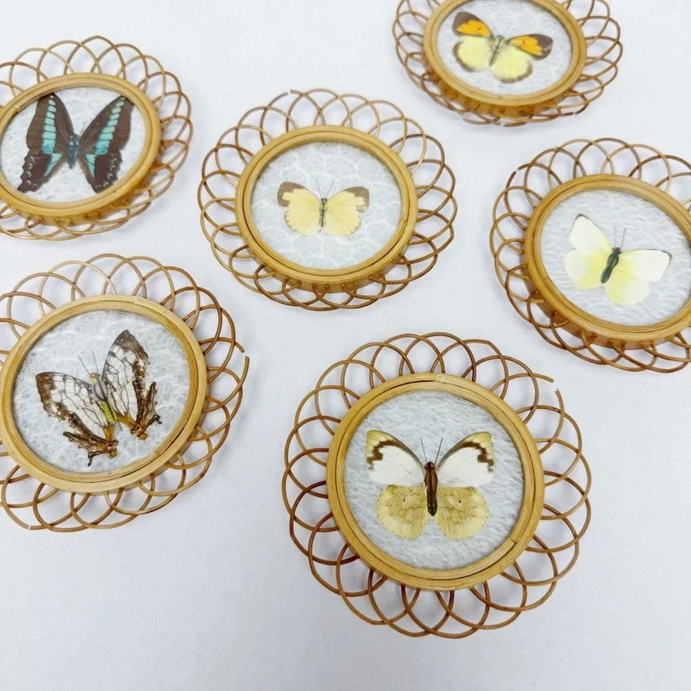 Vintage Real Butterfly Bamboo Coasters